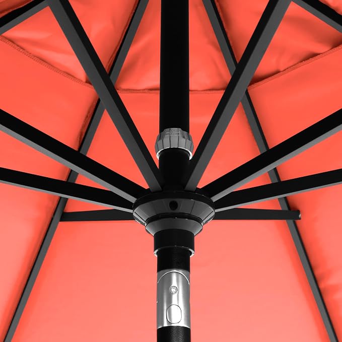 California Umbrella 12-Year-Non-Fading, 9Ft Premium Sunbrella Patio Umbrella, Hand-Crank, Button-Tilt, Black Frame, Melon Fabric