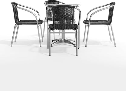 Flash Furniture Lila 23.5'' Round Aluminum Indoor-Outdoor Table Set with 4 Black Rattan Chairs | Indoor/Outdoor Use, Black Rattan Chairs