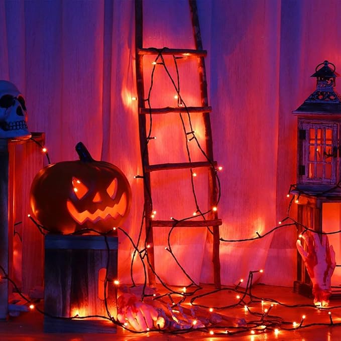 75.8FT 200 LED Extendable Orange Halloween String Lights Indoor Outdoor | Timer & Memory Function & 8 Modes Plug in Mini Twinkle String Lights Waterproof for Fall Halloween Thanksgiving Day Decor