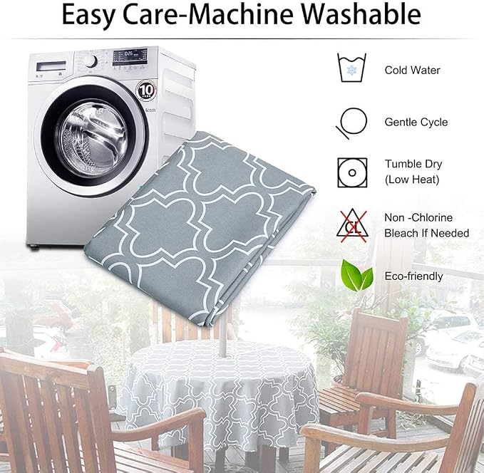SUQ I OME Outdoor Round Tablecloth, 60 inch, Grey with Zipper | With Umbrella Hole and Zipper, Waterproof Zippered, Spring/Summer Table Covers, For Backyard Circular Table/BBQs/Picnic
