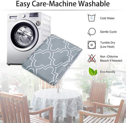 SUQ I OME Outdoor Round Tablecloth, 60 inch, Grey with Zipper | With Umbrella Hole and Zipper, Waterproof Zippered, Spring/Summer Table Covers, For Backyard Circular Table/BBQs/Picnic