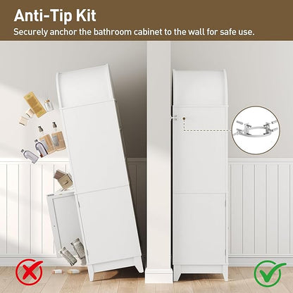 RALGEND 66" Tall Bathroom Cabinet Set of 2, Freestanding Cabinet with Doors & Shelves,Arched Cabinets for Bathroom, Living Room, Kitchen, Laundry, White