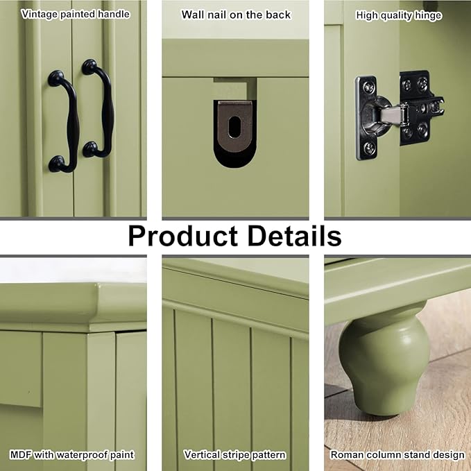 Scurrty 62'' Coffee Bar Cabinet Kitchen with Storage, Buffet Cabinet with Storage, Sideboard Buffet for Dinning Room, Kitchen & Living Room (4 Doors, Green)