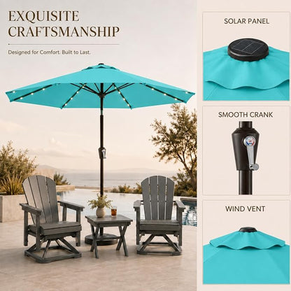 10FT Solar Lighted Patio Umbrella, Outdoor Table Market Umbrellas with Push Button Tilt and Crank, 32 LED Lights, 8 Sturdy Ribs, UV-Resistant for Deck, Garden, Pool
