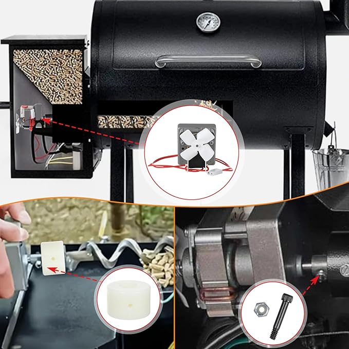 2.0 RPM Auger Motor Replacement Parts with Bushing and 2 Sets Shaft Nut & Bolt Wood Pellet Grill Smokers Barbecue Auger Motor Accessories AC120V 60Hz 2 Pole Universal Barbecue Feeding Gear