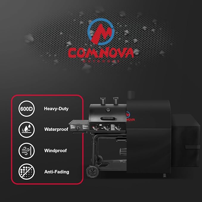 Comnova Grill Cover for Char Griller Dual Fuel - 600D Offset Smoker Cover for Chargriller, Gas and Charcoal Grill Cover Fits Models 5050, 5650, CG30281224, CG30282825, CG30282925 with Side Fire Box