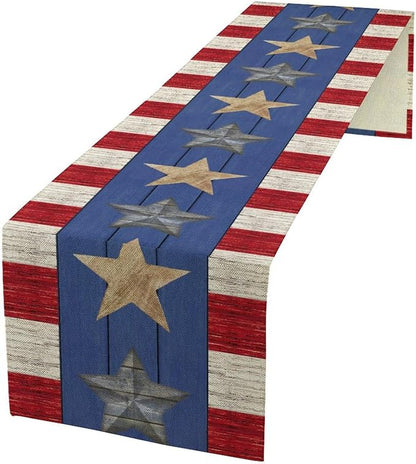 4th of July Memorial Day Table Runner, American Flag Stars Stripe for Home Kitchen Restaurant Holiday Kitchen Dining Table Decorations for Home Party Decor 13 x 60 Inch