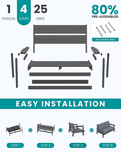 SERWALL Outdoor Loveseat, Grey Frame and Grey Cushion