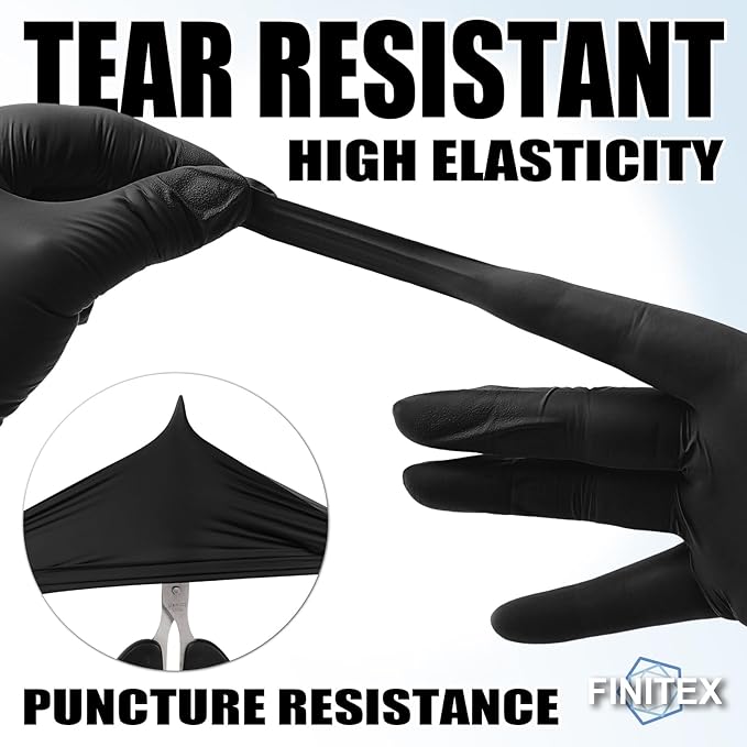 FINITEX - Black Nitrile Disposable Gloves, Exam Gloves, Powder-free, Latex-free, 3mil, Case of 10 Boxes