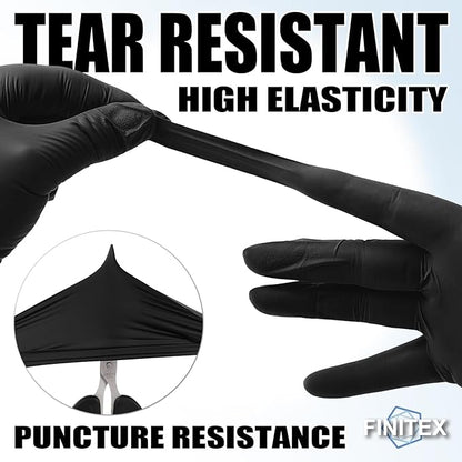 FINITEX - Black Nitrile Disposable Gloves, Exam Gloves, Powder-free, Latex-free, 3mil, Case of 10 Boxes