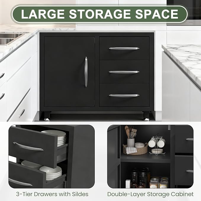 EROMMY 5-Piece Modular Outdoor Kitchen Island with Sink, Large Storage Cabinet & Shelf, Pull-Out Trash Drawer and Grill Stand, Outdoor Storage Kitchen Set for BBQ, Deck, Backyard, Black