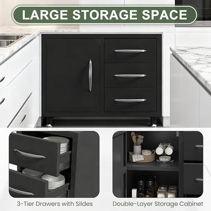 EROMMY 5-Piece Modular Outdoor Kitchen Island with Sink, Large Storage Cabinet & Shelf, Pull-Out Trash Drawer and Grill Stand, Outdoor Storage Kitchen Set for BBQ, Deck, Backyard, Black