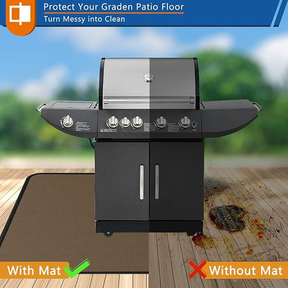 Under Grill Mat for Outdoor Grill, Anze 4-Layer Fireproof Deck Protector Double-Sided Fire-Resistant Patio Floor Matt Oilproof Waterproof BBQ Fireplace Pad 38 x 65 inch, Brown