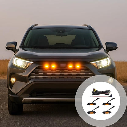 Rav4 Front Grille Lights, 4 Pcs Amber Led, Plug & Play, Style, Abs, Easy No-Damage Installation
