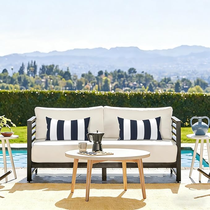 LVTXIII Outdoor/Indoor Lumbar Pillow Covers, Patio Fade Resistant Lumbar Pillow Cases ONLY, Tropical Lumbar Cushion Covers for Home and Garden Furniture Decor,12” x 20”, Pack of 2, Cabana Navy