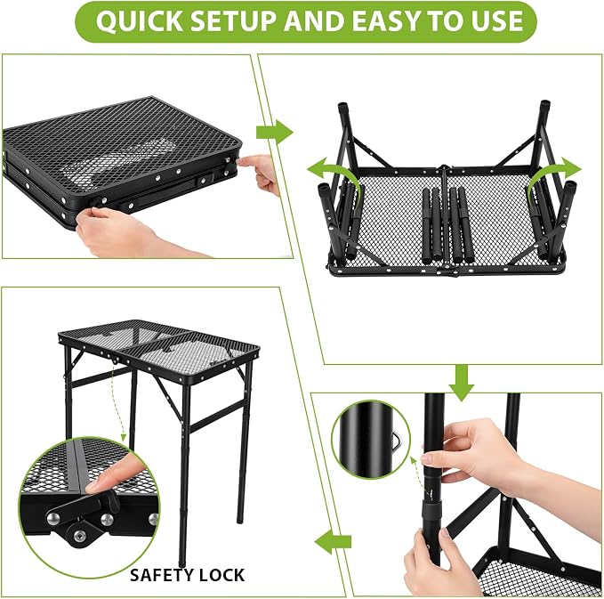 GDDGHS Folding Grill Table – Portable Aluminum Camping Grill Stand, 3 Height Adjustable Outdoor Barbecue Grilling Table 22.8"×15.7"×27.5"