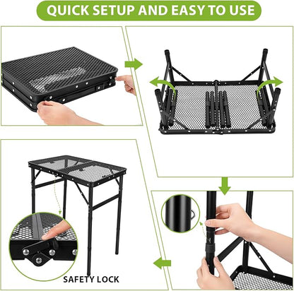 GDDGHS Folding Grill Table – Portable Aluminum Camping Grill Stand, 3 Height Adjustable Outdoor Barbecue Grilling Table 22.8"×15.7"×27.5"