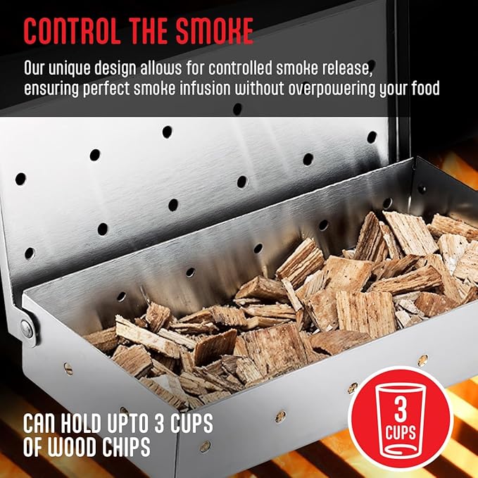 Kaluns Universal Stainless Steel Smoker Box, Gas or Charcoal Grill Smoke Box, Works with Wood Chips, add Delicious Smoked Flavor, Hinged Lid,Warp Free Grill Accessories