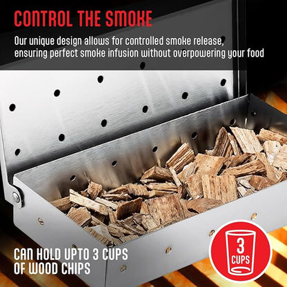 Kaluns Universal Stainless Steel Smoker Box, Gas or Charcoal Grill Smoke Box, Works with Wood Chips, add Delicious Smoked Flavor, Hinged Lid,Warp Free Grill Accessories