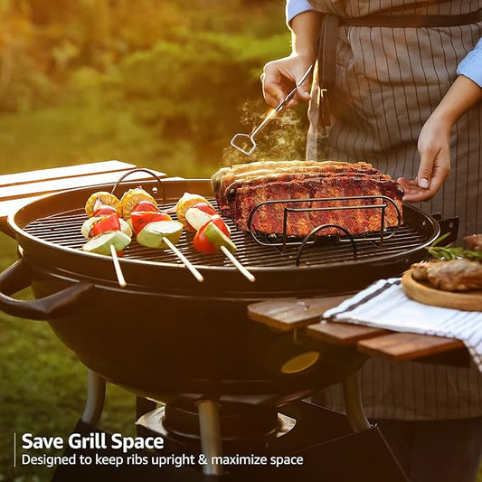 Sorbus® Non-Stick Rib Rack - Porcelain Coated Steel Roasting Stand – Holds 4 Rib Racks for Grilling & Barbecuing - Perfect BBQ Accessories for Smoker and Grill - Durable and Convenient Design (Black)