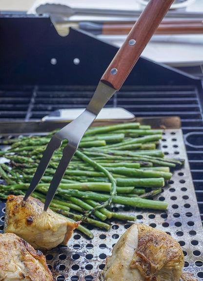 RSVP International Endurance (BQ-FRK) BBQ Grill Fork, 17.25" | Long Handle Keeps Hands Safe from Fire | Made from Stainless Steel & Rosewood