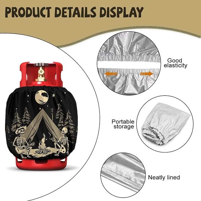 Propane Tank Covers 20lb Protective Propane Tank Blanket for Grill, Travel Trailer RV, and Outdoor Use Windproof Weatherproof Gas Cover Skull Camping