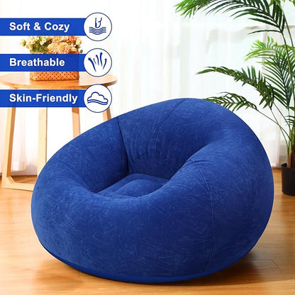 Realspring 6 9 12 Pcs Inflatable Bean Bag Chairs for Adults with Electric Air Pump, Blow up Couch Folding Portable Inflatable Couch Lazy Sofa for Outdoor Movie Night Camping(Dark Blue,6 Pcs)