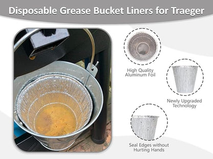 20-Pack Disposable Grease Bucket Liners for Traeger Pro Series 575/780, 22/34 Series, Oklahoma Joe's, Pit-Boss, Camp Chef, Aluminum Foil Drip Bucket Liners for Green Mountain Pellet Wood Smoker