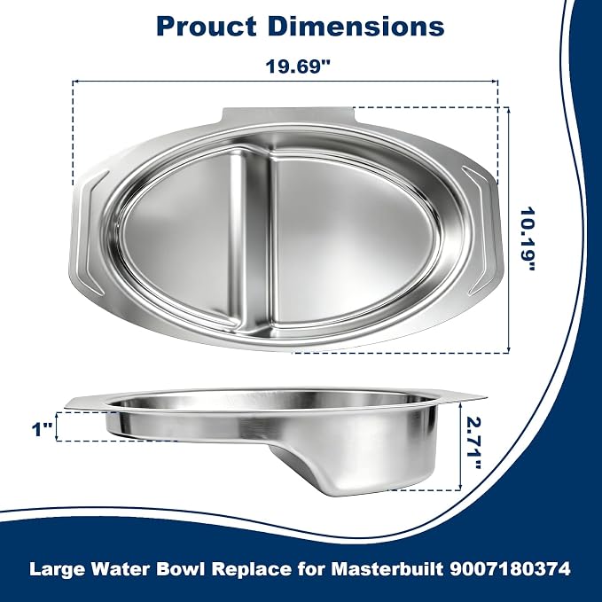 9007180374 Water Bowl Replacement Parts for Masterbuilt 40-inch Digital Electric Smoker, Large Water Pan for Masterbuilt Smoker MB20071619, MB20071719, MB20071819, MB20072618, MB20072718, MB20072918