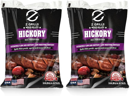 Z GRILLS Wood Pellets for Smoker Grill and BBQ, 100% All-Natural Hardwood Hickory Pellet, 40lbs