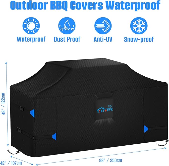 98 Inch Extra Large Grill Cover, 600D Large Island Grill Cover for Outdoor Grill Outdoor, Waterproof & Dustproof Grill BBQ Covers
