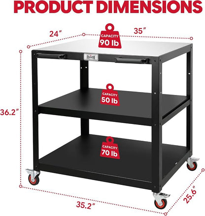 Feasto 36''x 24'' Heavy-Duty Outdoor Pizza Oven Table, 304 Stainless Steel Grill Table with Lockable Wheels for Pizza Ovens & Griddles, 3-Shelf Prep Table for Deck, Patio BBQ & Parties | 304 Stainless Steel Tabletop for Pizza Ovens & Griddles, Heavy-Du...
