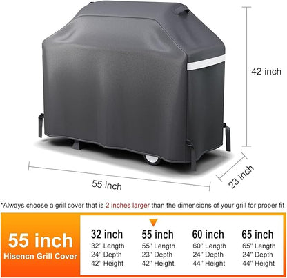 Hisencn BBQ Grill Cover 55 Inch Heavy Duty Waterproof Barbecue Gas Grill Cover for 3 to 4 Burner Cover for Weber, Charbroil, Nexgrill, Char Broil, Dyna-Glo and More Grill
