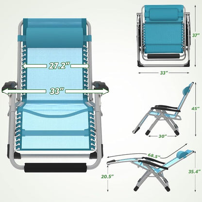 ZENPETIO Oversized Zero Gravity Chair, 33In XXL 500LBS with Cushion | Anti Gravity Recliner Lounge Chair with Aluminum Alloy Lock & Footrest, 90-170° Adjustable, for Lawn Patio Indoor Outdoor