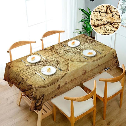 Swono Rectangle Tablecloth World Map Table Cover 52x70 Inch Vintage World Map Earth Global Geography Table Cloth for Rectangle Tables Decorative Tablecloth for Dining Party Camping BBQ