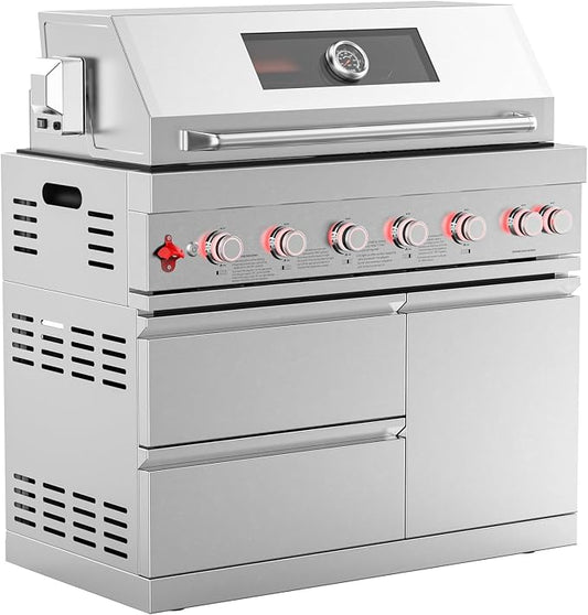 6-Burner Propane Modular Outdoor Kitchen Grill Module 87900 BTU Stainless Steel BBQ for Patio Island Large Family Gatherings Backyard Entertaining LPG