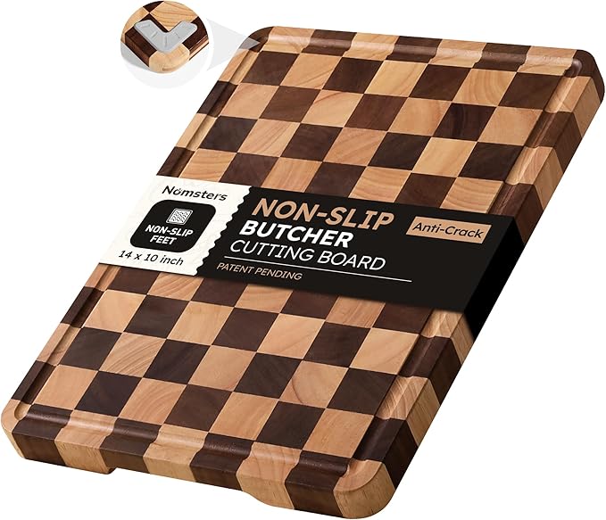 Cutting Boards for Kitchen Checkered Cutting Board 14in Acacia Wood Charcuterie Board Serving Heavy Duty Non Toxic Slip Over Sink Butcher Block Wood Meat Best Kitchen Essential Gift