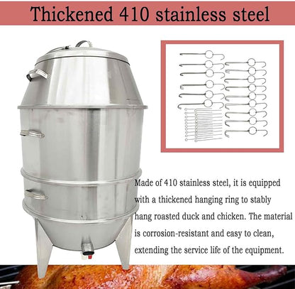 Commercial 410 Stainless Steel Charcoal Roast Duck Oven, 23.6x23.6x53 Inch BBQ Roaster with 15 Hooks & 20 Tail Pins, Multifunctional Grill for Chicken, Fish, Outdoor Picnic