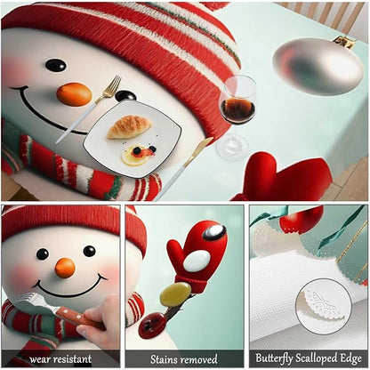 Swono Snowman Rectangular Tablecloth Christmas Snowman Glass Ball Colorful Washable Table Cloth Kitchen Dining Room Table Cover for Party Dinner 50x72 Inch Tablecloths