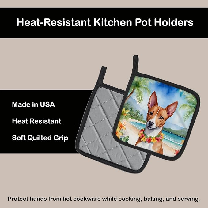 Caroline's Treasures Basenji Luau Pair of Pot Holders Kitchen Heat Resistant Pot Holders Sets Oven Hot Pads for Cooking Baking BBQ, 7 1/2 x 7 1/2