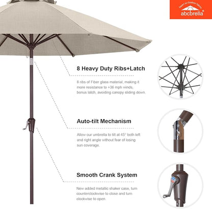 ABCCANOPY OLEFIN® 5-Year No Fading 9FT Outdoor Patio Umbrella(Beige) | Fade & UV Resistant Fabric,8 Fiberglass Ribs，Wind Vent，Crank Lift & Tilt,Outdoor Table Umbrella for Deck,Backyard,Yard