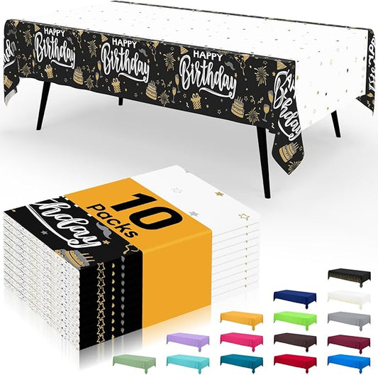 Smiry Disposable Table Cloth - 10 Pack, 54 x 108 Inch Waterproof Rectangle Tablecloths for Parties, Decorative Plastic Table Cover, Leakproof & Sturdy, Black & White