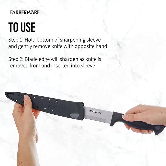 Farberware 8 Inch Slicing Knife with EdgeKeeper Self-Sharpening Sheath, High-Carbon Stainless Steel Blade, Ergonomic Handle for Effortless Meat and Food Prep