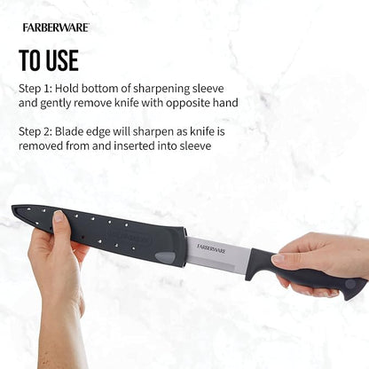 Farberware 8 Inch Slicing Knife with EdgeKeeper Self-Sharpening Sheath, High-Carbon Stainless Steel Blade, Ergonomic Handle for Effortless Meat and Food Prep