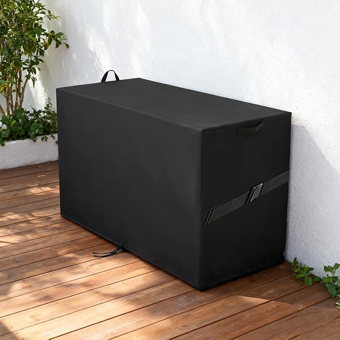 Outdoor Storage Box Cover-31"L x 61.9"W x 34.4"H | Waterproof Outside Patio Storage Bench Deck Boxes Covers Resin Storage Bin Cover