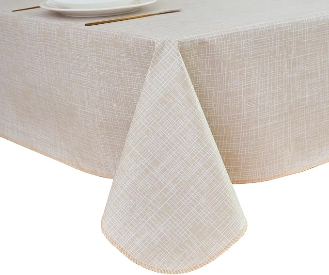LIBERECOO Heavy Duty Vinyl Tablecloth with Flannel Backing Waterproof Oil-Proof Plastic Table Cloth Stain-Resistant Wipeable Rectangle or Square Table Cover for Indoor and Outdoor 54 x 54 Inch