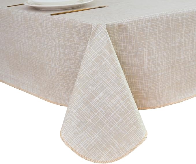 LIBERECOO Heavy Duty Vinyl Tablecloth with Flannel Backing Waterproof Oil-Proof Plastic Table Cloth Stain-Resistant Wipeable Rectangle or Square Table Cover for Indoor and Outdoor 60 x 84 Inch