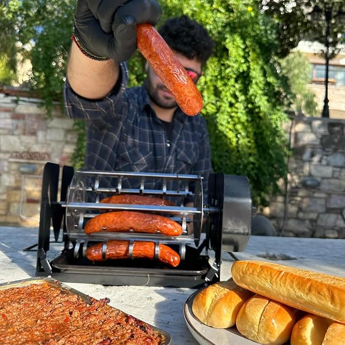 ROTO-Q Plus Sausage Carousel – Hot Dog & Sausage Rotisserie Attachment – Non-Electric, 7-Sausage Capacity (Stainless Steel)