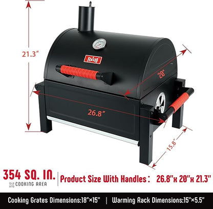 Feasto Portable Tabletop Charcoal Grill, 354 Sq.In Cooking Area with Cast Iron Grates & Temp Gauge, Small BBQ Grill for Camping, Picnic, RV, Outdoor Patio, Grey