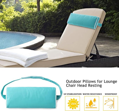 Enipate Outdoor Chaise Lounge Head Pillow, Pack of 2 Water Resistant Headrest Pillows with Elastic Band for Pool Patio Chairs